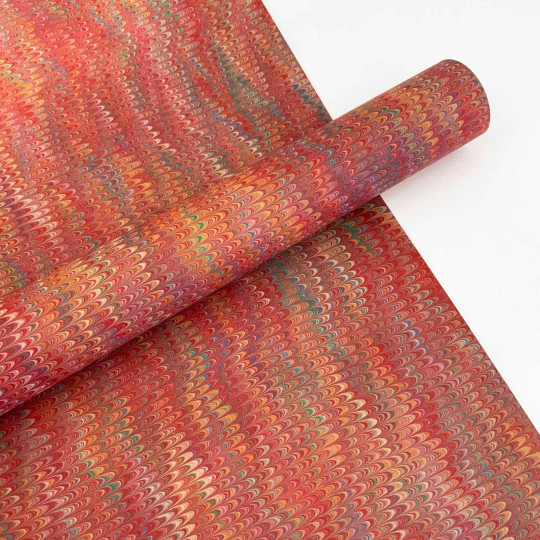 Hand Marbled Paper Combed Pattern in Red + Multi ~ Berretti Marbled Arts